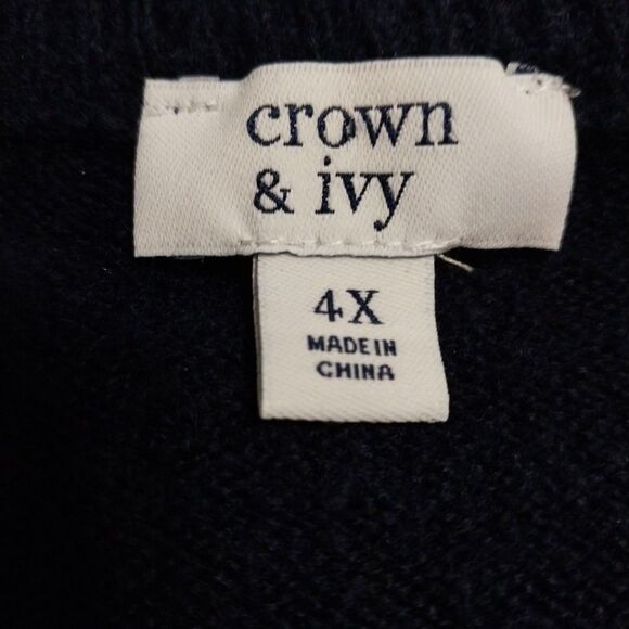 Crown And Ivy Woman's Sweater Black With Hearts Long Balloon Sleeve Crew Neck 4X - Picture 3 of 4